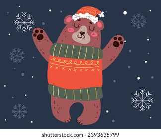 Christmas bear holiday card decoration New Year concept. Vector graphic design illustration