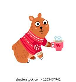Christmas bear icon. Vector illustration Santa grizzly isolated on white background. Xmas decoration in cartoon style. Traditional christmas element of holiday