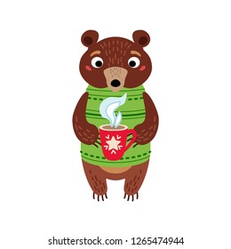 Christmas bear icon. Vector illustration Santa grizzly isolated on white background. Xmas decoration in cartoon style. Traditional christmas element of holiday