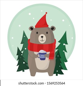 Christmas bear with a mug of coffee