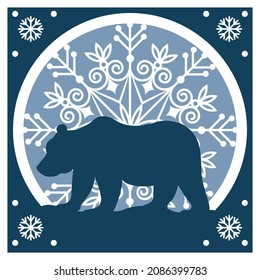 Christmas bear on a mandala background, shadow box, paper papercut