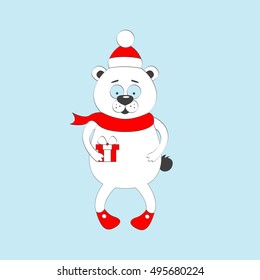 Christmas bear with Santa hat. Vector illustration.