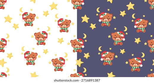 Padrão sem emenda do urso de Natal com estrelas duas colorways