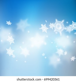 Christmas beautiful blue soft blur snowflake background.   EPS 10 vector