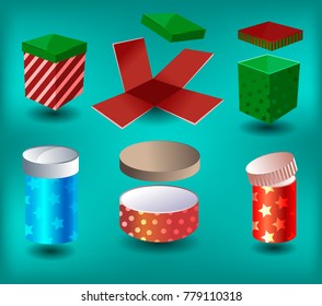Christmas, beautiful boxes vector, gift boxes open, presents at the Christmas tree
