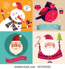 Christmas beautiful cheerful cards with holiday symbols
