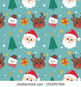 Christmas Beautiful Seamless pattern, Christmas pattern with pine tree, reindeer, santa claus, snowman