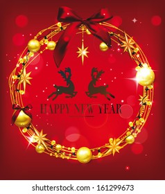 Christmas beautiful wreath on the red background
