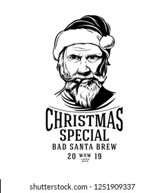 Christmas Beer Label with Santa Claus smoking a Cigar