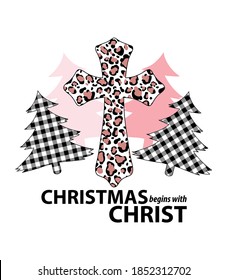 Christmas Begins with Christ Christmas Sign Svg Cross Buffalo plaid  Sublimation Designs svg