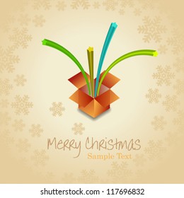 Christmas beige background with open gift  box