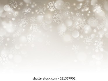 Christmas beige background with snowflakes. horizontal vector illustration