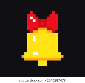 Christmas bell 8-bit icon, Christmas bell pixel art item.