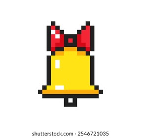 Christmas bell 8-bit icon, Christmas bell pixel art item.