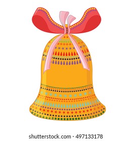 Christmas bell with bow and colorful ornaments.
