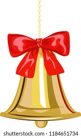 Christmas bell with bow hanging on chain