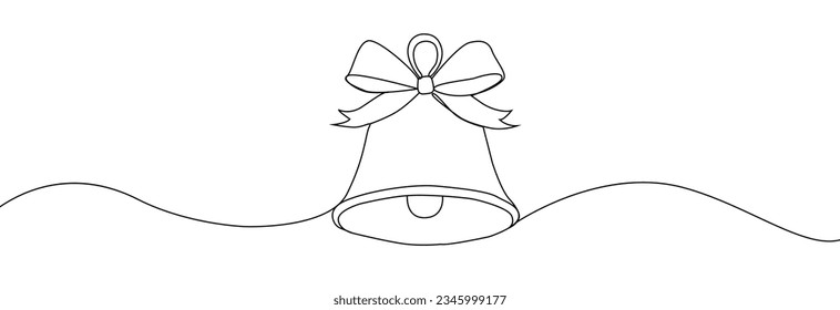 Christmas Bell with Bow one line drawing . Merry christmas bell continuous line.Bell line art.