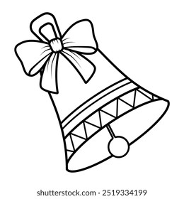 Christmas bell with bow and patterns contour isolated image