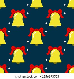 Christmas bell with bow seamless pattern background.