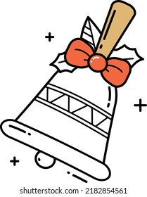 campana de Navidad con arco, línea vectorial
