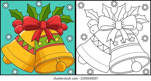 Christmas Bell Coloring Page Colored Illustration