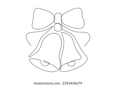 Christmas bell continuous one line drawing. Isolated on white background vector illustration. Premium vector.