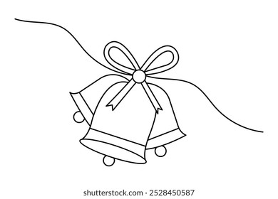 Christmas bell continuous one line art drawing of outline vector design