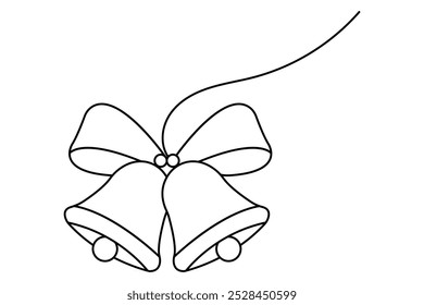 Christmas bell continuous one line art drawing of outline vector design