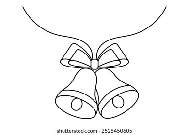 Navidades Bell Dibujo de arte de una línea continua de diseño de Vector de contorno