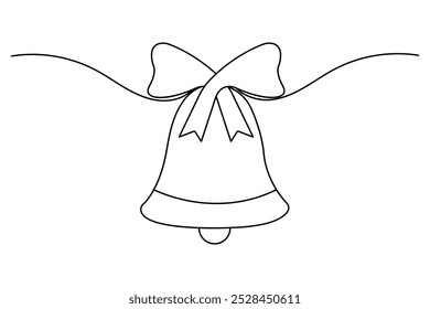 Christmas bell continuous one line art drawing of outline vector design