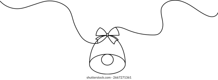 Christmas bell continuous one line drawing in minimalist style isolated outline illustration design