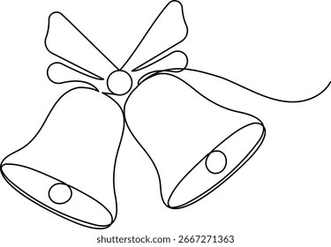 Christmas bell continuous one line drawing in minimalist style isolated outline illustration design