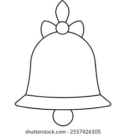 Christmas bell continuous single one line drawing and outline editable stroke. Vector illustration on white background.