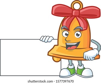 Christmas bell cute cartoon character with a board
