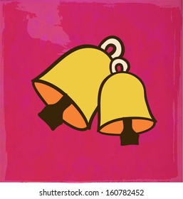 Christmas Bell. Cute Hand Drawn Vector illustration, Dirty Paper Texture Background