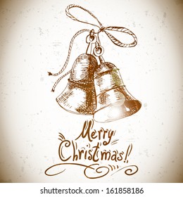 Christmas bell design elements for retro design Vintage background, Old paper texture