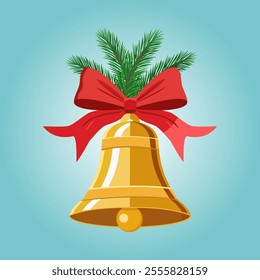 A Christmas bell with a fir branch. Winter and New Year's design concept.  Vector illustration. It can be used in web design, social media, and advertising.