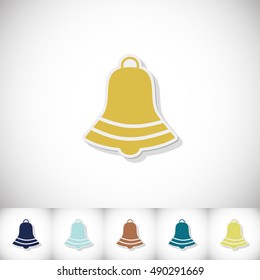Christmas bell. Flat sticker with shadow on white background. Vector illustration