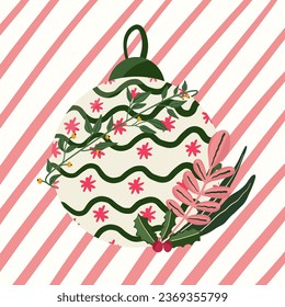 christmas bell with floral nature ornament vector illustration