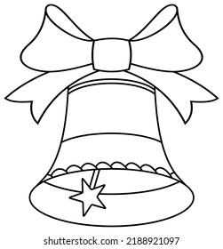 Christmas bell with gift Ribbon in black outline. White Background.
Contour bells decor as vector.