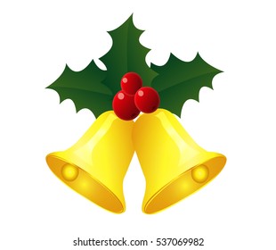 christmas bell, christmas, golden bell, white background.