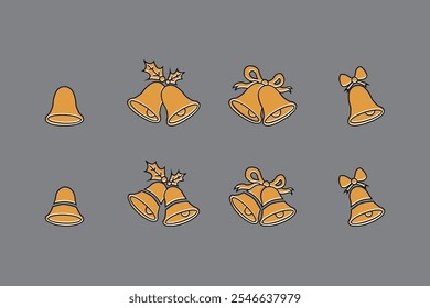 Christmas bell icon. Christmas bell decoration with ribbon decoration. Holiday celebration decoration with gray background. Vector.