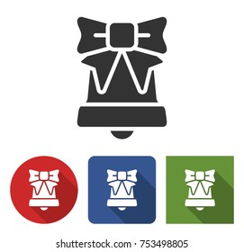 Christmas bell icon in different variants with long shadow