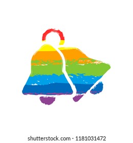 christmas bell icon. Drawing sign with LGBT style, seven colors of rainbow (red, orange, yellow, green, blue, indigo, violet