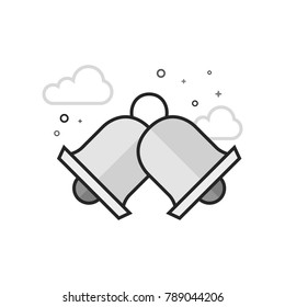 Christmas bell icon in flat outlined grayscale style. Vector illustration.