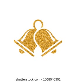 Christmas Bell Icon In Gold Glitter Texture. Sparkle Luxury Style Vector Illustration.