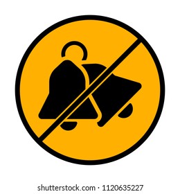 christmas bell icon. not allowed, black object in warning sign with orange background color