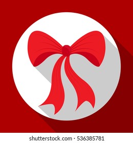 Christmas bell icon on red background with long shadow. Vector illustration for Christmas and New Year greeting card. Flat design style. EPS10.