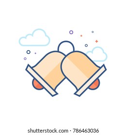 Christmas bell icon in outlined flat color style. Vector illustration.