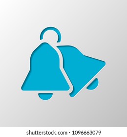 christmas bell icon. Paper design. Cutted symbol with shadow